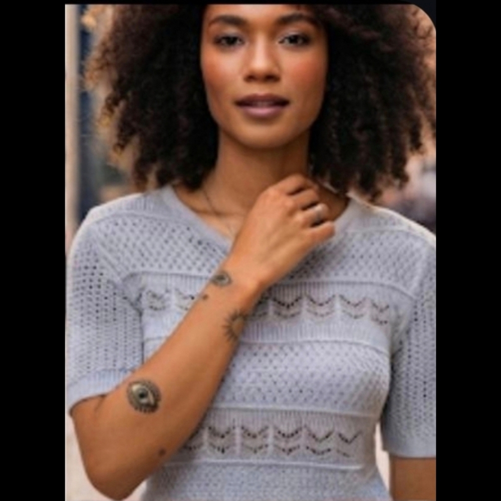 Talbots Light Blue Pointelle Knit Short Sleeve Sweater Top